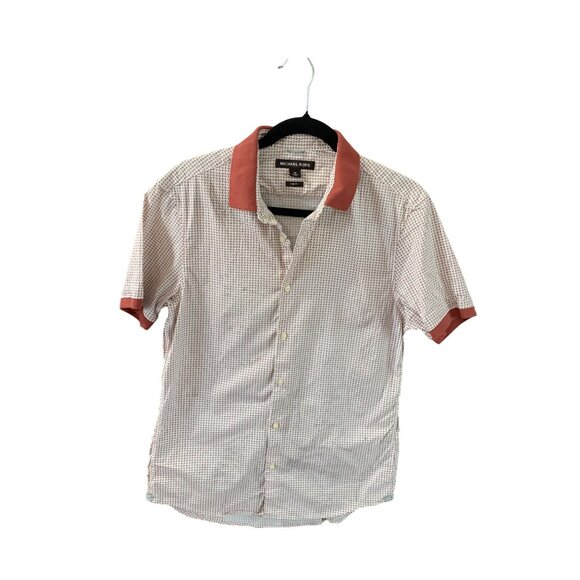 Michael Kors Womens iz Medium Short Sleeve Button Up Shirt Top Rust White Slim F - Picture 1 of 3